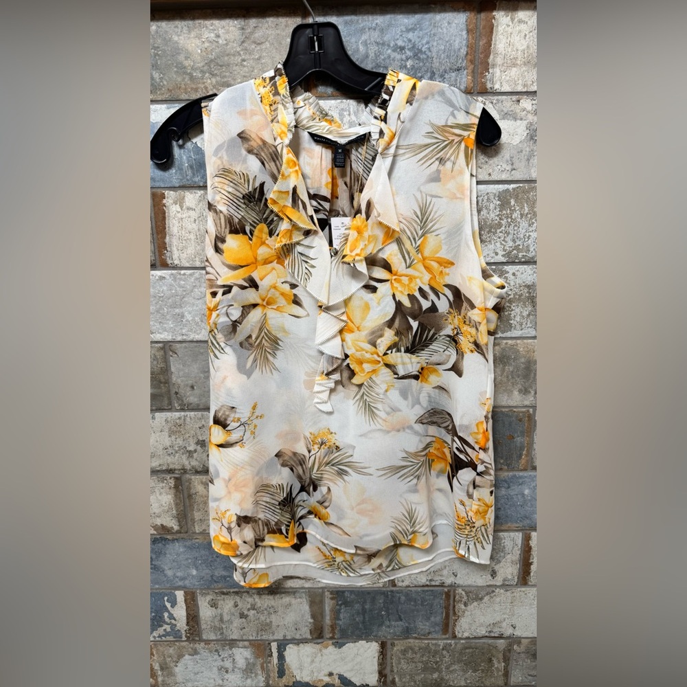 White House Black Market Yellow and Brown Floral blouse